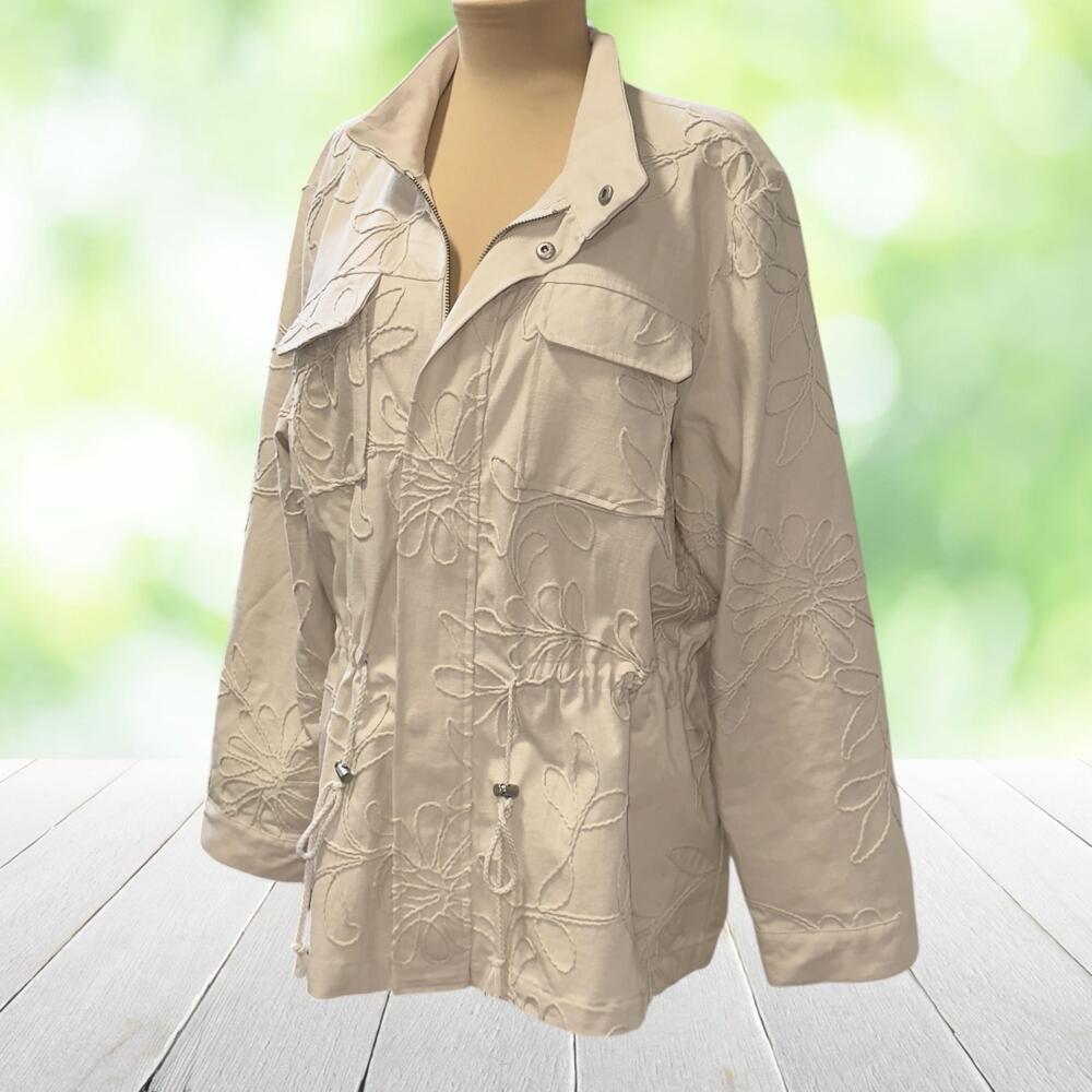 SIMPLY VERA WANG Embroidered Utility Jacket Applique Embellished Twill Womens XL
